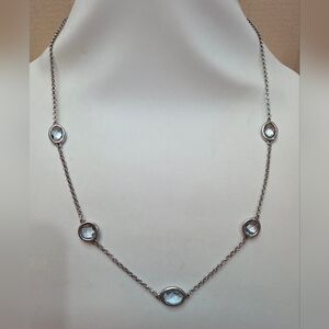 AQUAMARINE STERLING SILVER 925 NECKLACE 16 INCHES MINIMALIST.